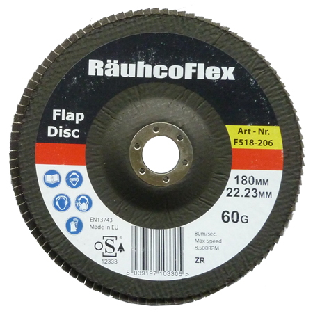 RauhcoFlex Flap Disc 180mm x 22.23mm Zirconium 40 Grit ( Pack of 10 ) 